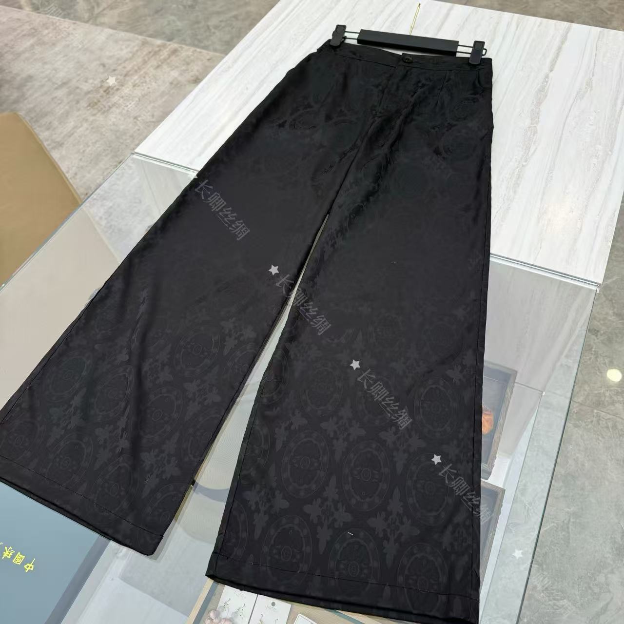 国风复古时尚百搭绸缎提花阔腿裤女FY5031501