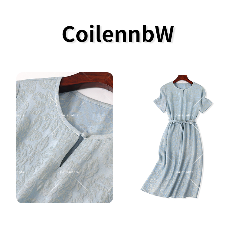 【CC粉丝专享】桑蚕丝金丝冠乐绉显瘦连衣裙气质印花中长款裙PZ0595