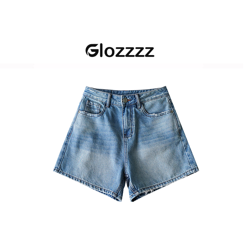 【Glozzzz】知更鸟 莱赛尔定制设计皮标水洗色百搭牛仔短裤RM5509