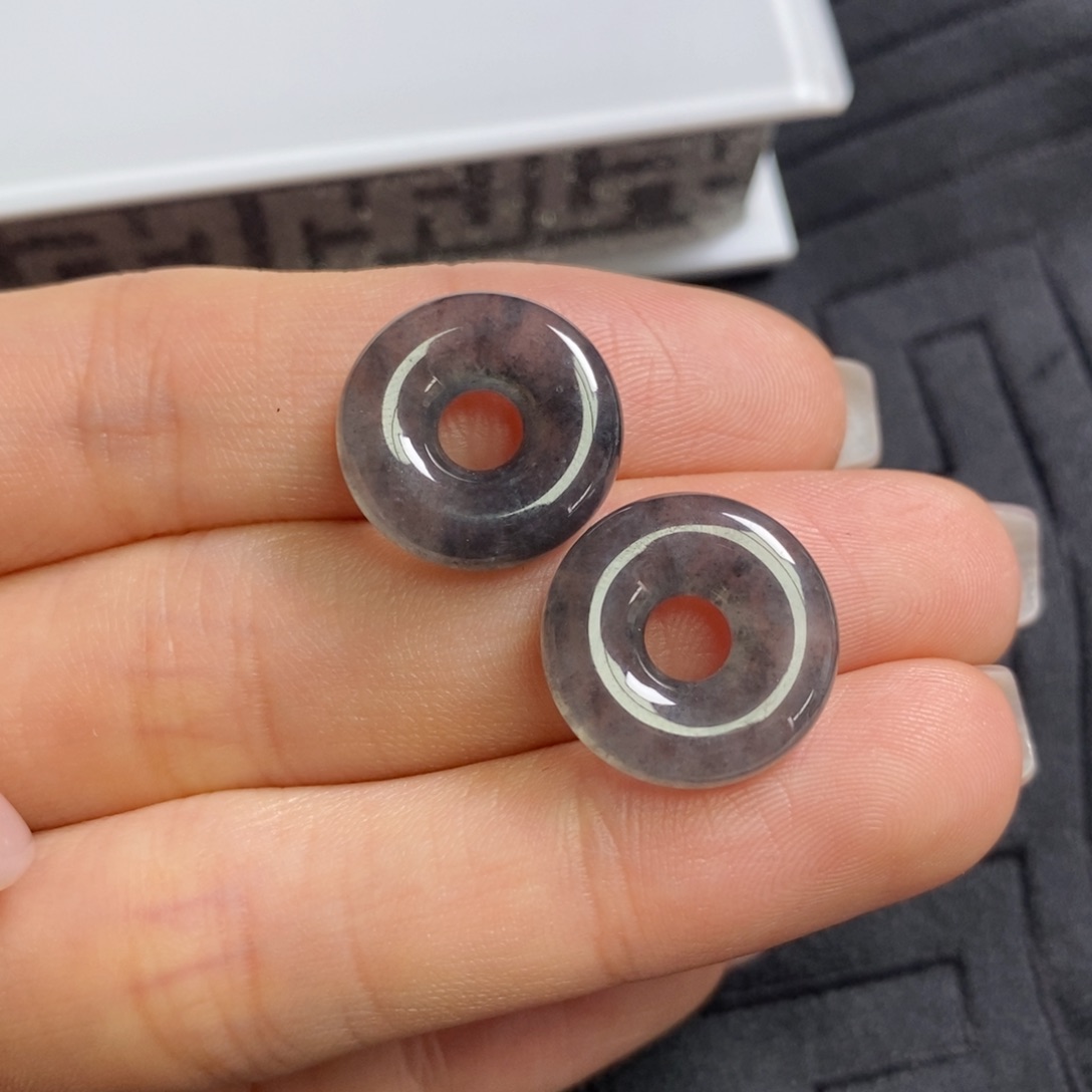 翡翠未镶嵌耳饰高冰乌鸡甜甜圈