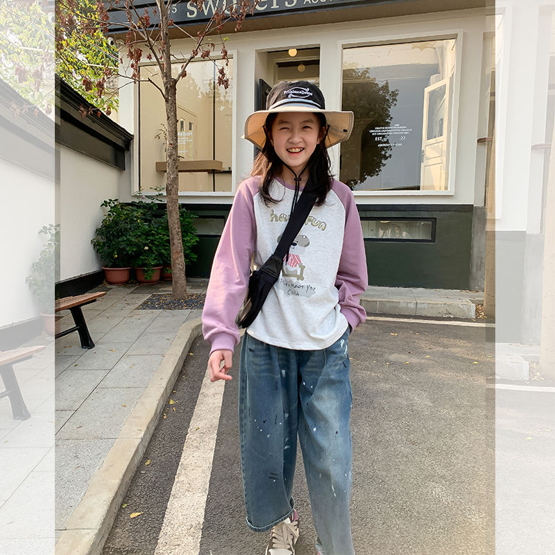 【微甜】西西家女童2025春款卡通印花插肩袖长袖T恤百搭上衣JX9131