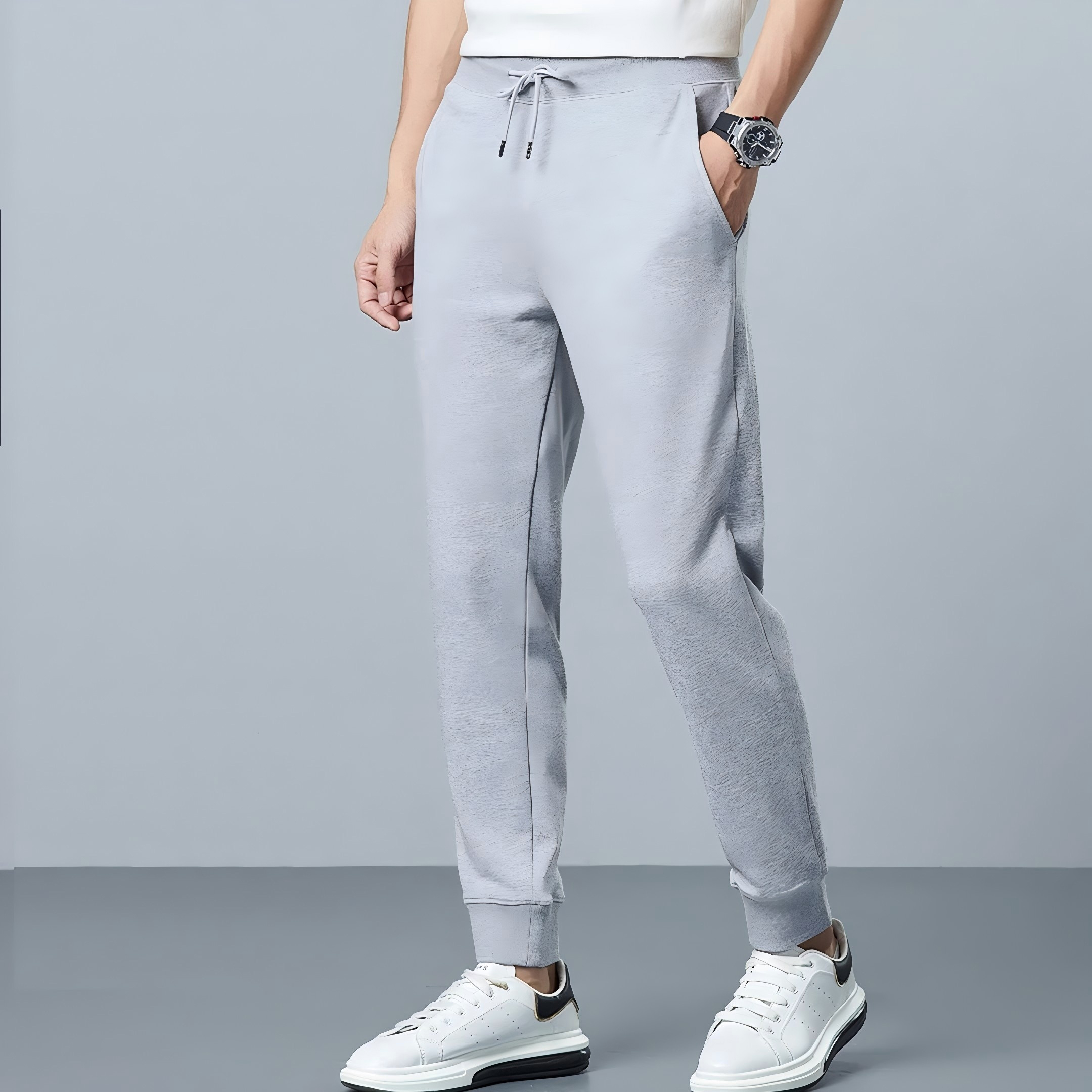 【工厂发货】宽松休闲裤微弹极简风男士运动纯色卫裤时尚百搭系带