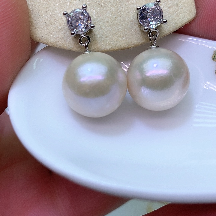 银S925镶嵌耳饰淡水珍珠