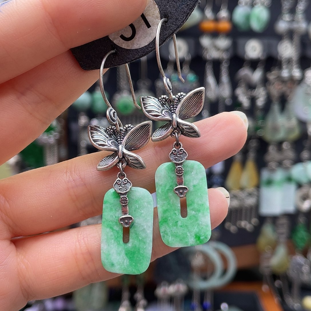 翡翠银S925镶嵌耳饰蒲*英951ghbhg