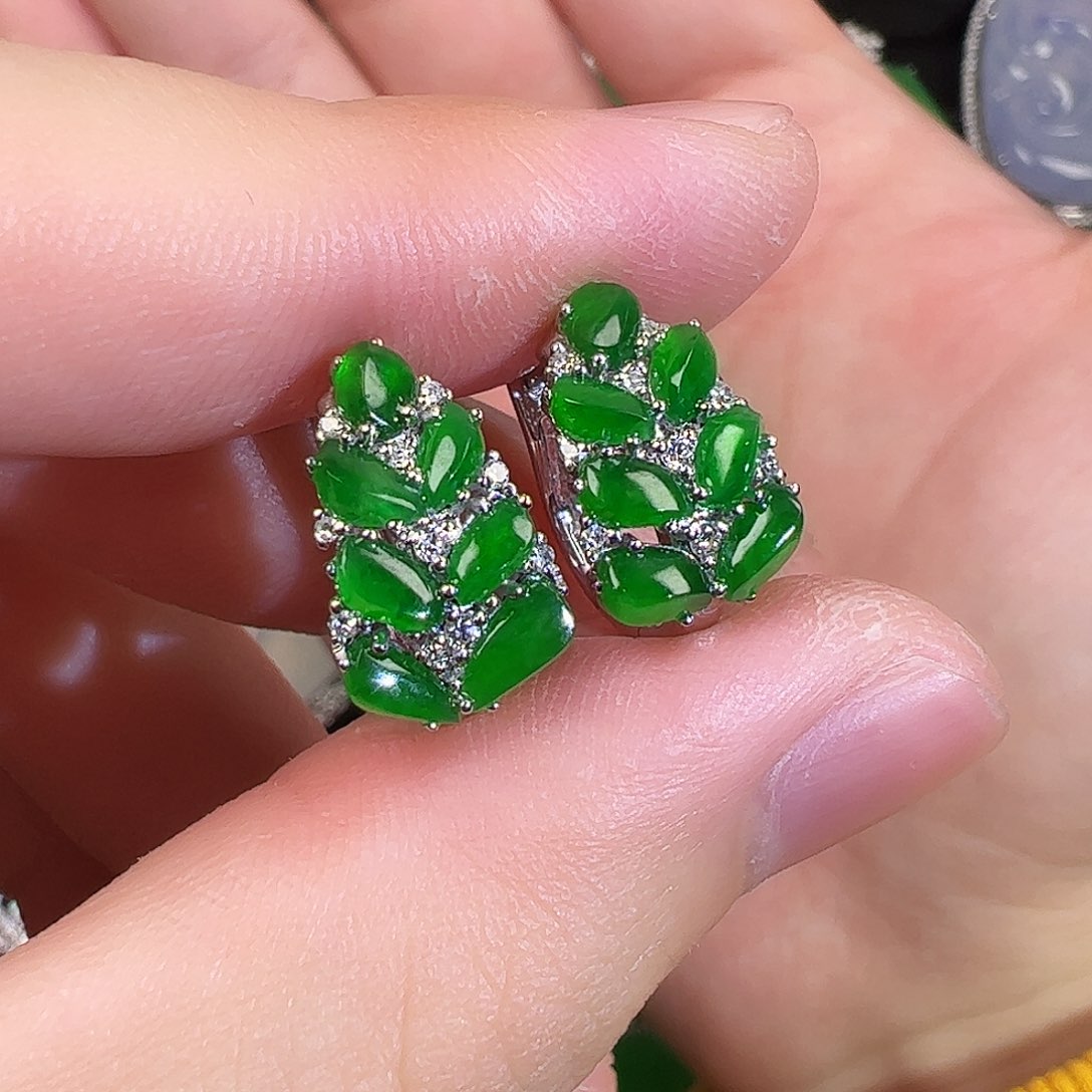 翡翠耳饰18K金镶嵌麦穗