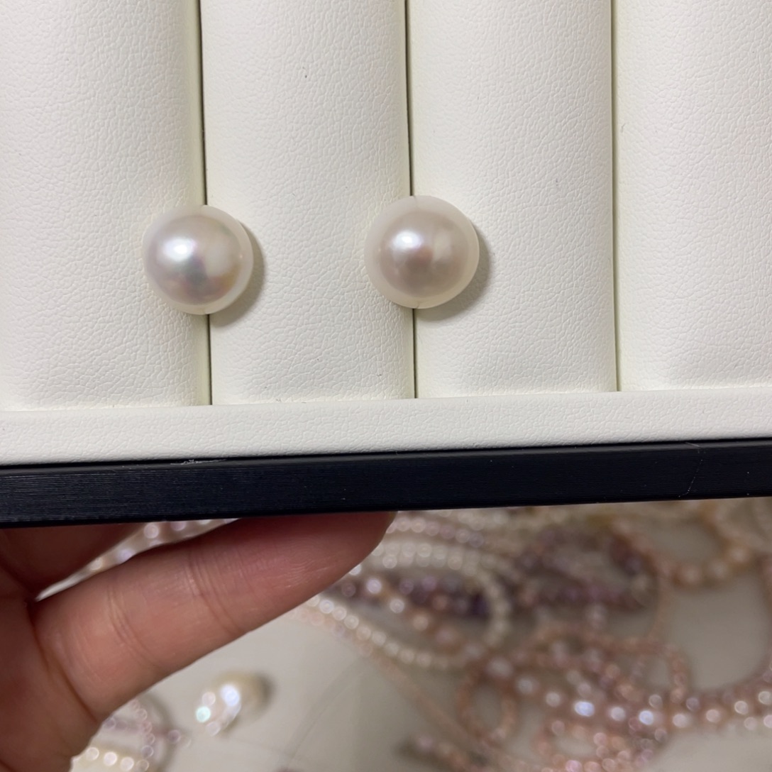 银S925镶嵌淡水珍珠颈饰耳钉11.5-12mm