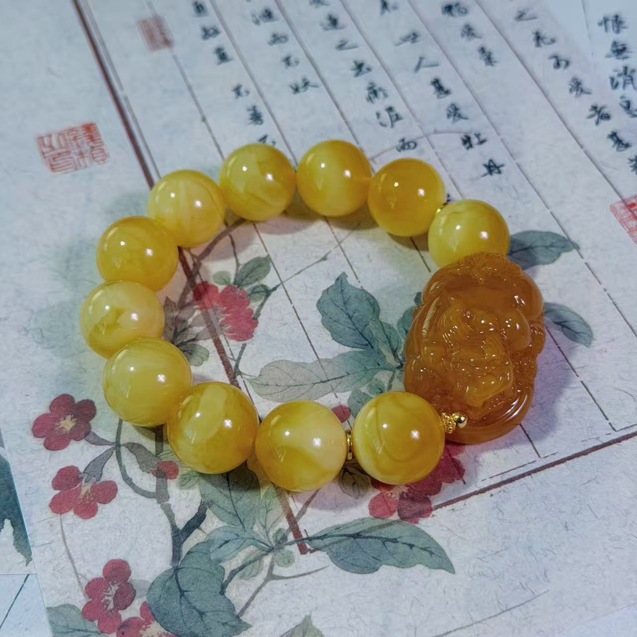 【Y】ZX189910金白圆珠单圈手串diy花蜡貔貅15mm+