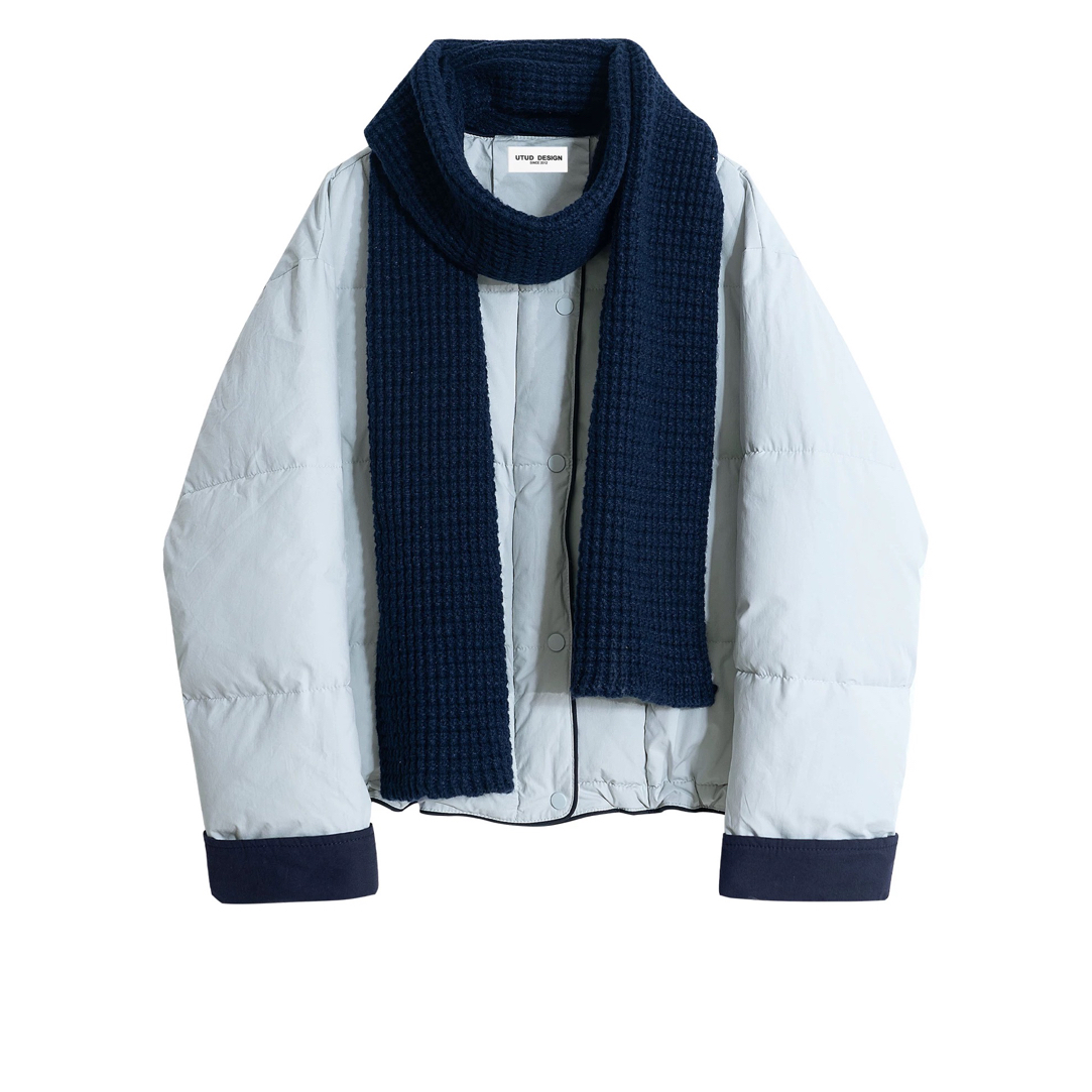 时尚围巾女短款韩版宽松加厚白鸭绒保暖外套冬季新款洋气