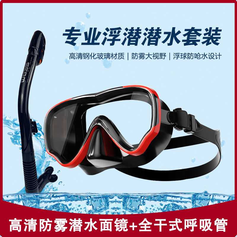 潜水镜防雾大视野全干式呼吸管防呛水浮潜两件套面罩大框潜水套装