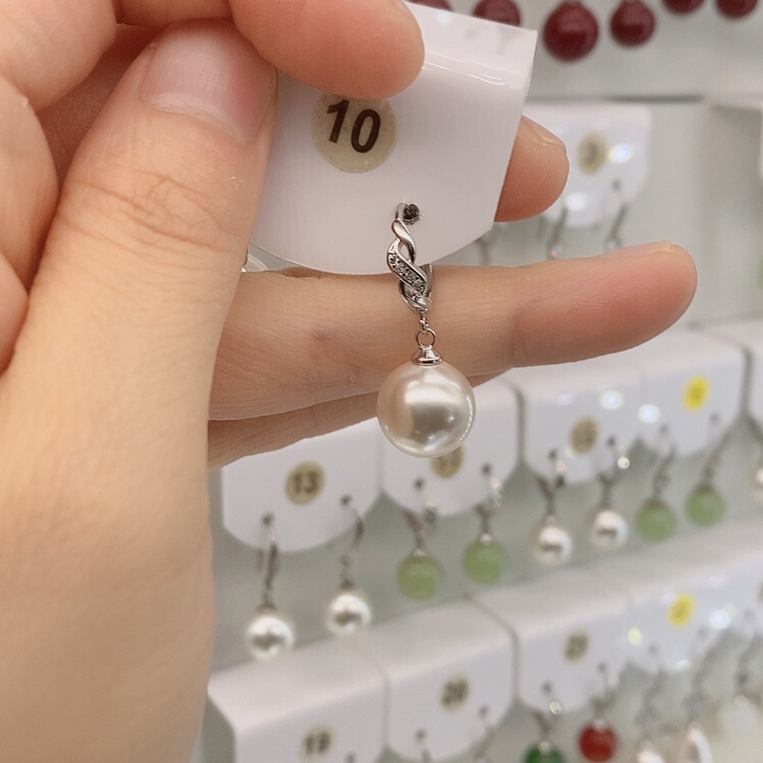 非金属925银12毫米白贝珠