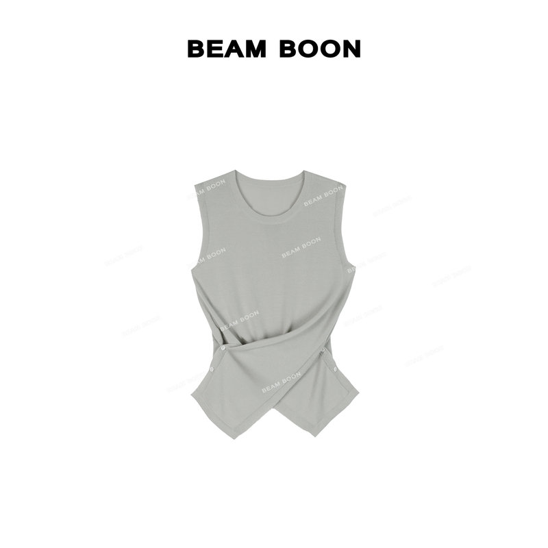 Beam Boon【交叉织梦】莱赛尔蚕丝不规则交叉收腰无袖针织衫