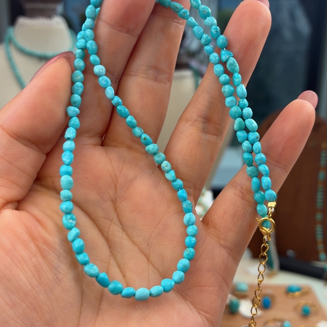 绿松石银S925镀金镶嵌颈饰