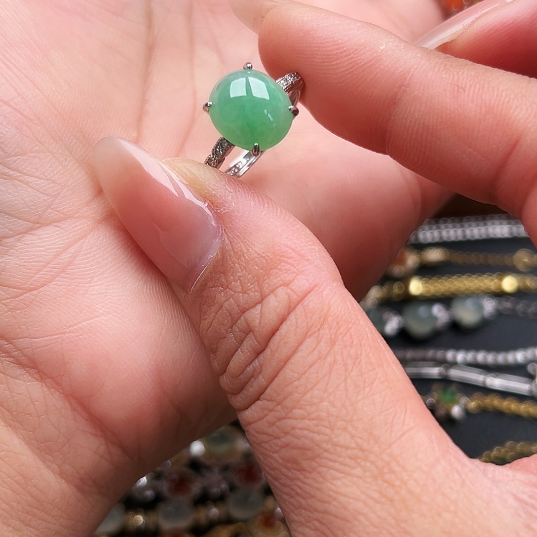 翡翠银S925镶嵌戒指缅甸天然A货翡翠戒指
