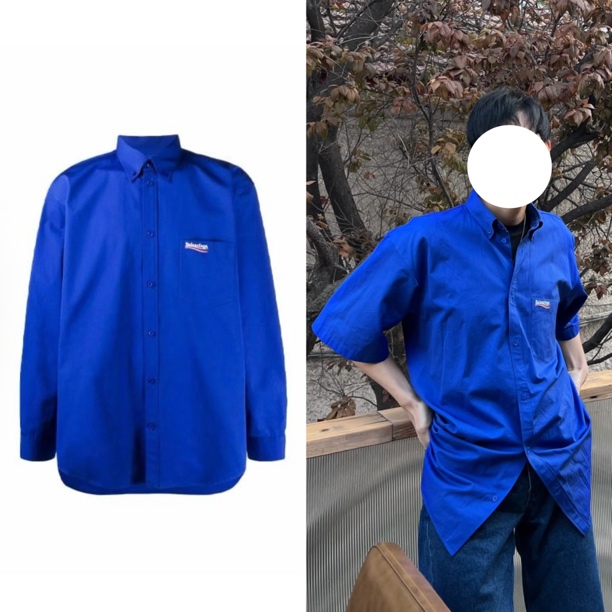 未使用 Balenciaga/巴黎世家 可乐刺绣深蓝色长袖男士衬衫外套