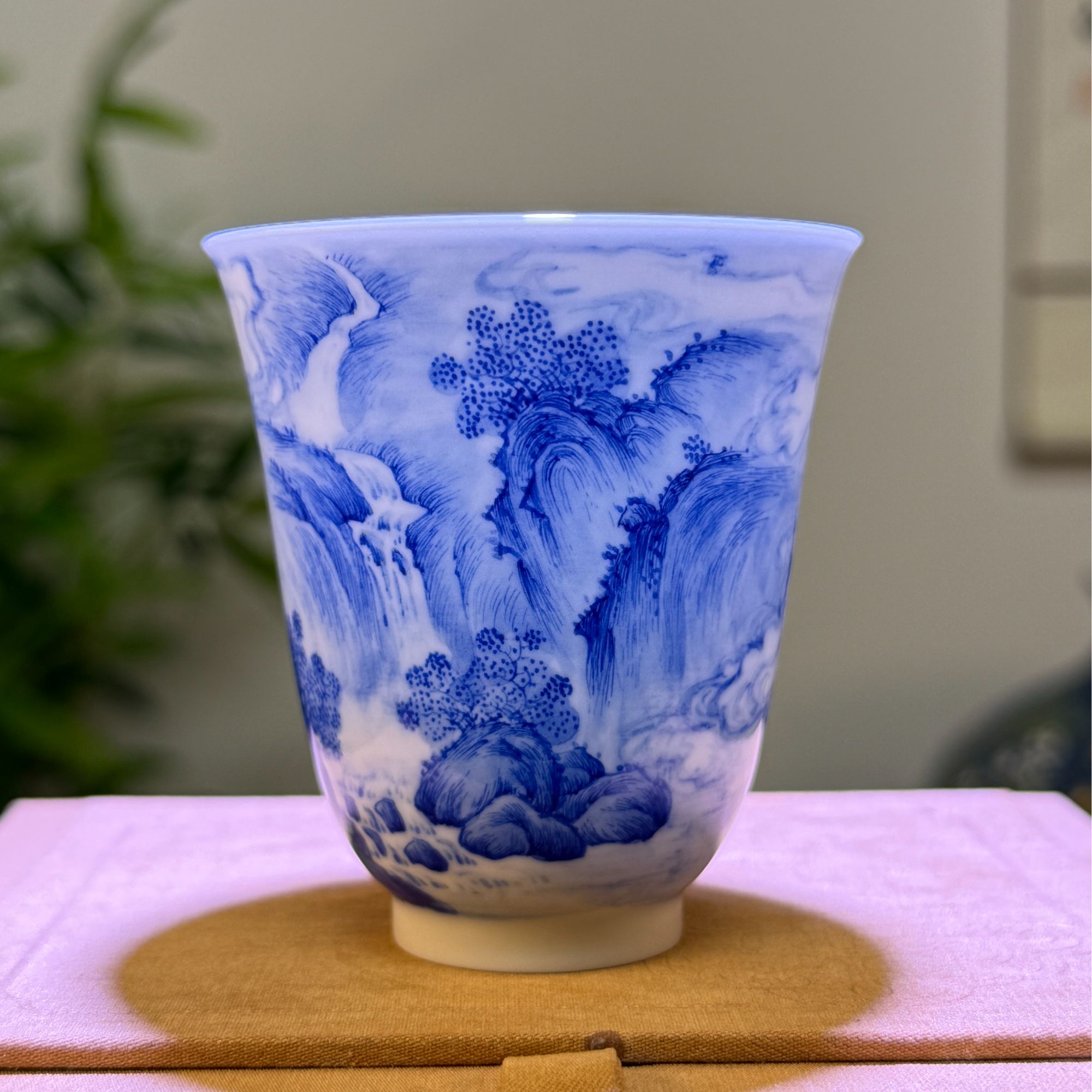 柯火钧天仿宋青花山水纯手工手绘景德镇柴窑主人杯闻香杯陶瓷