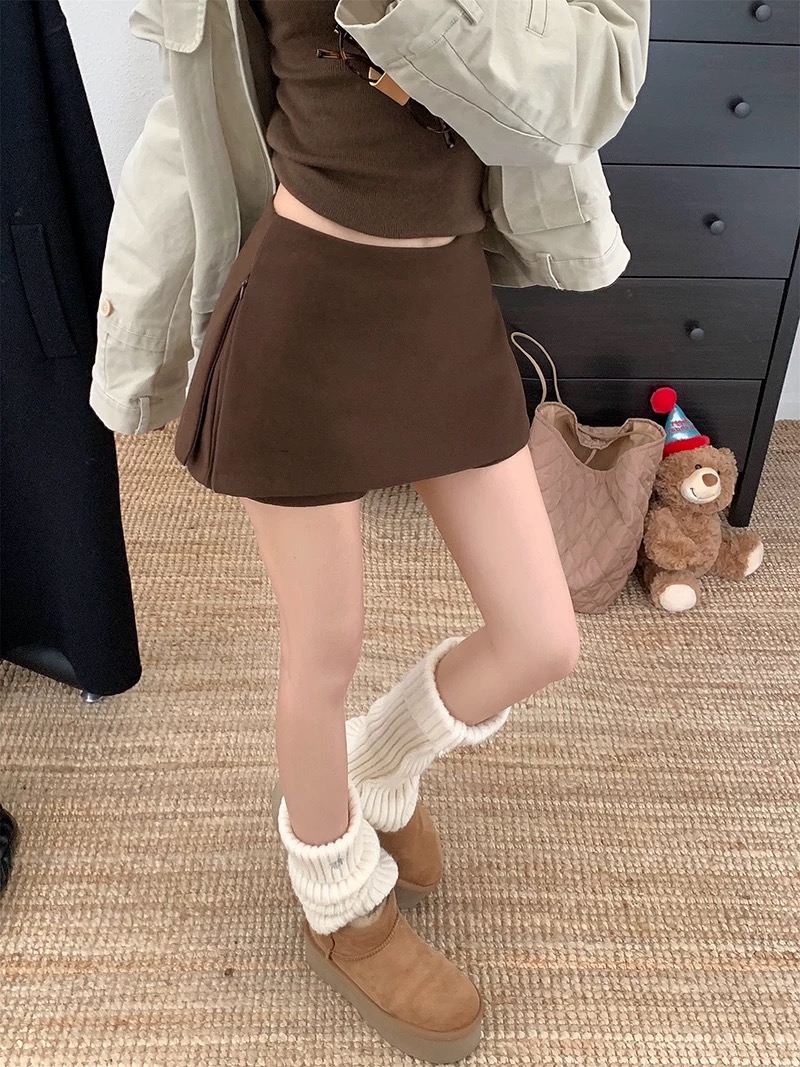 1毛呢半身裙女短裤a字高腰包臀短裙修身显瘦秋冬百搭