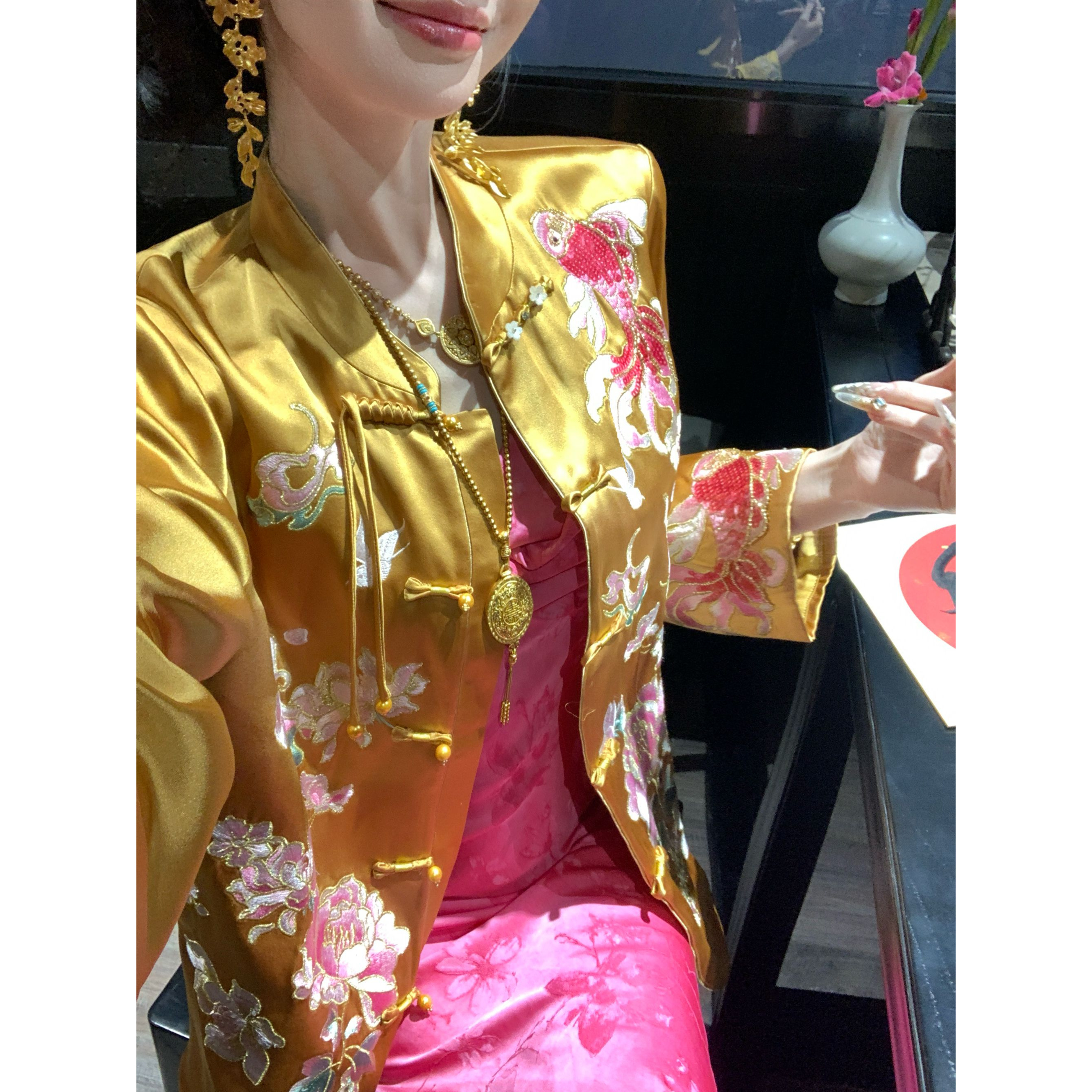 【雅乔定制】紫火锦鲤 重工绣花新中式国风醋酸外套DYJJ-25020824