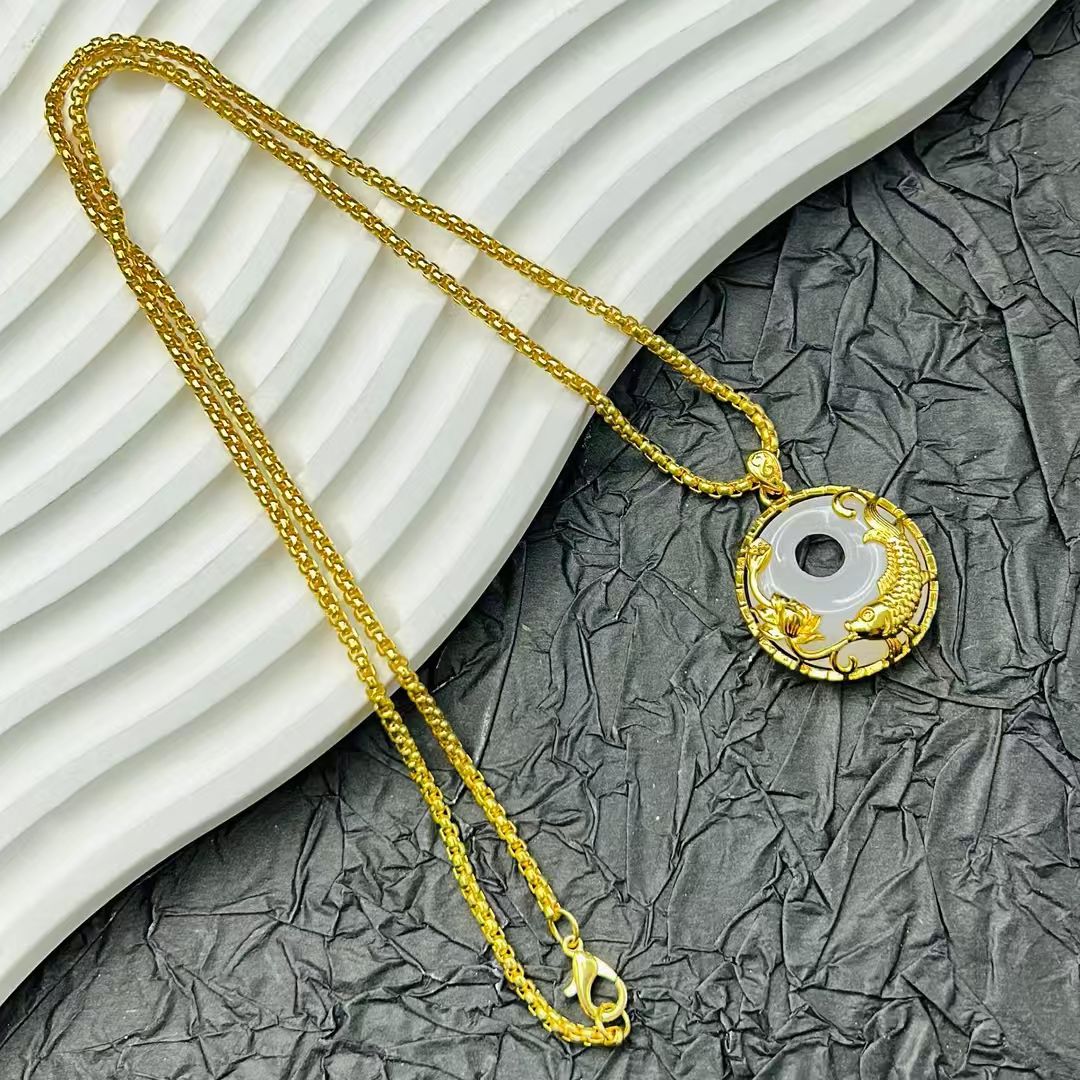  【专柜正品】吉祥有鱼金镶玉百搭精美饰品   瑞总专属