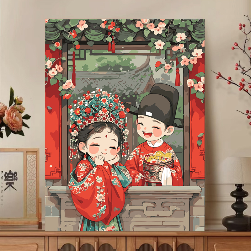 情侣数字油画diy填色油彩涂色填充手工送礼物手绘画画丙烯高级感