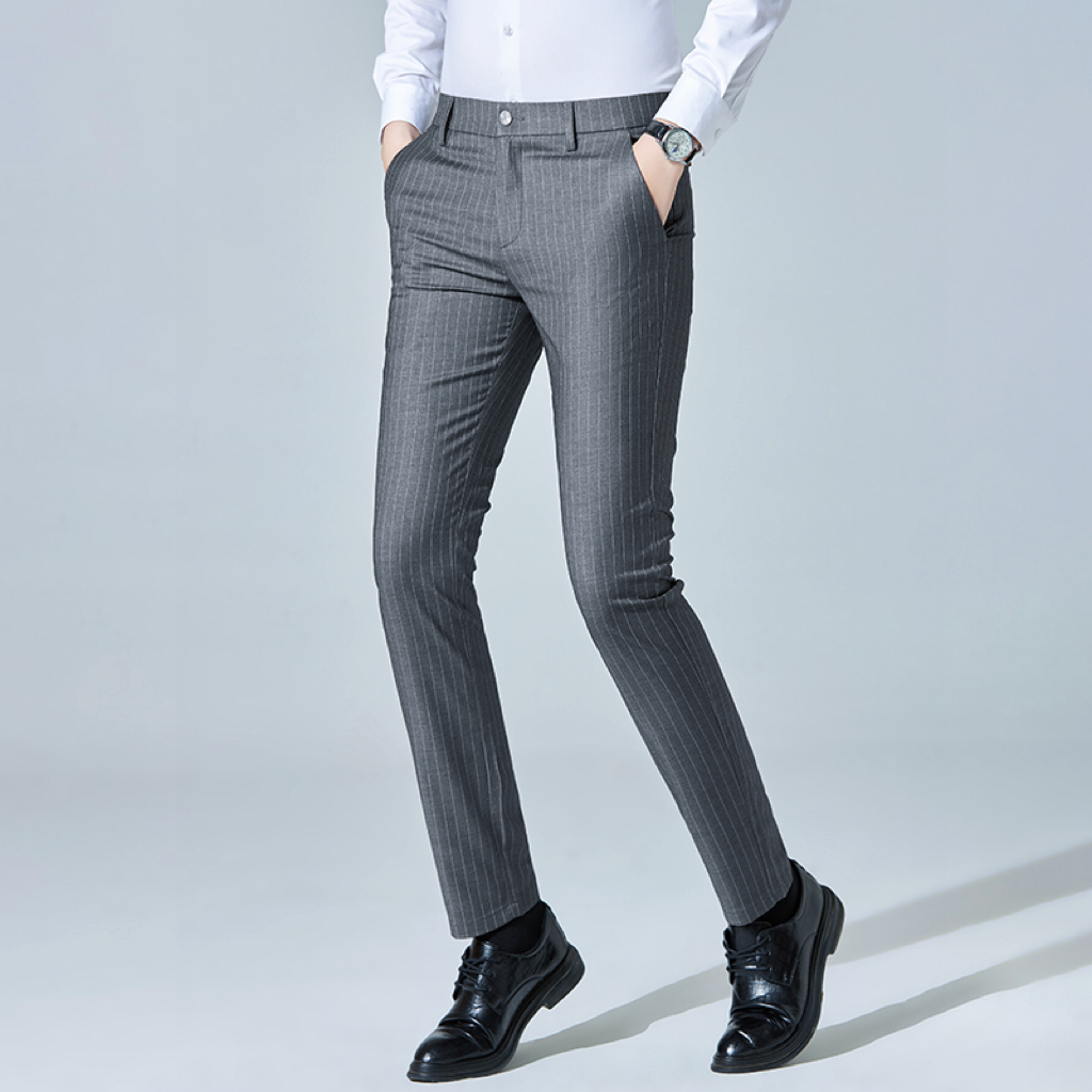 夏季新款休闲裤男士潮流夏季夏款薄款修身时尚条纹男裤薄款格子春