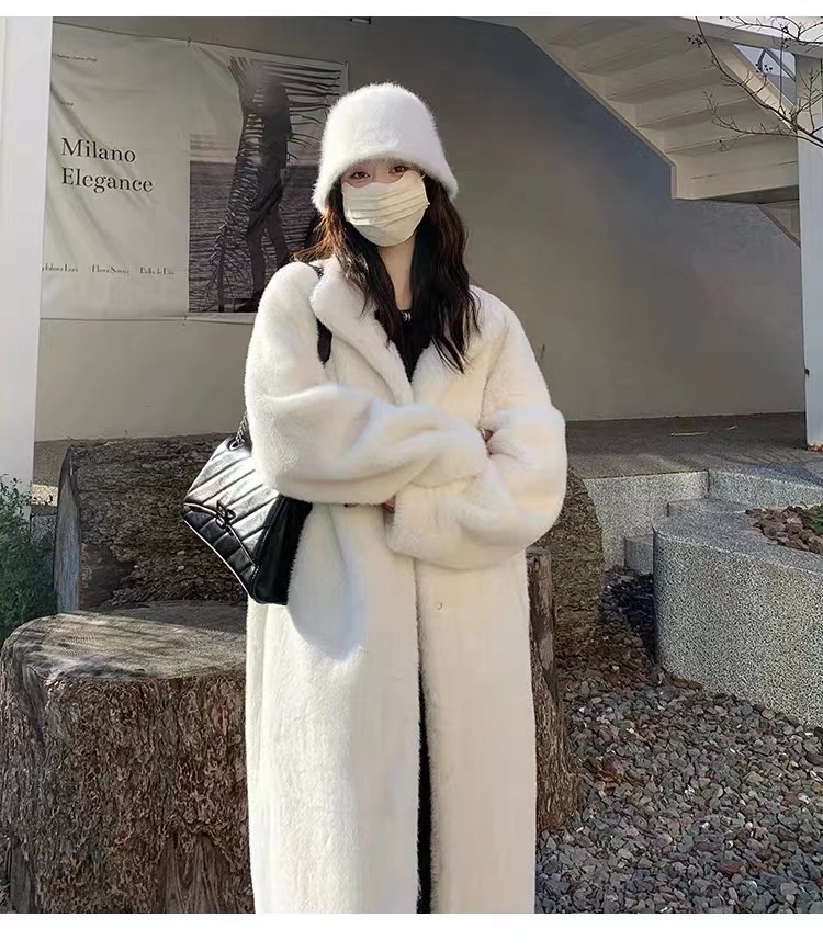 [张张]长款欧貂绒立领设计师时尚百搭气质大衣冬季毛毛绒绒厚外套