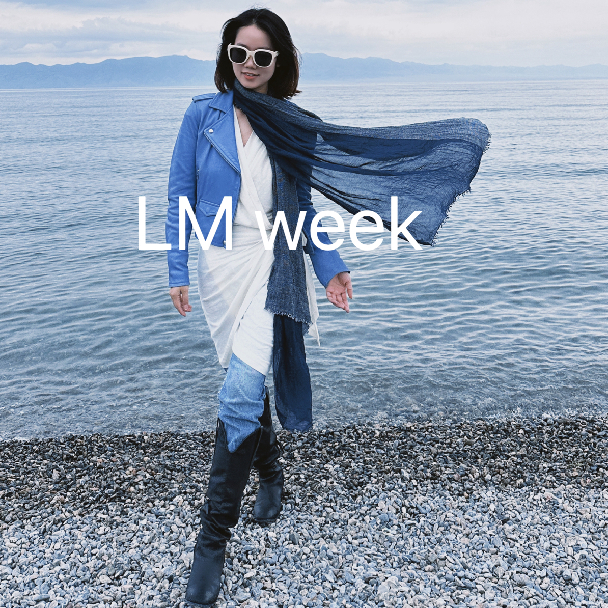 蓝色皮衣叠穿亚麻连衣裙 不 退 不 换