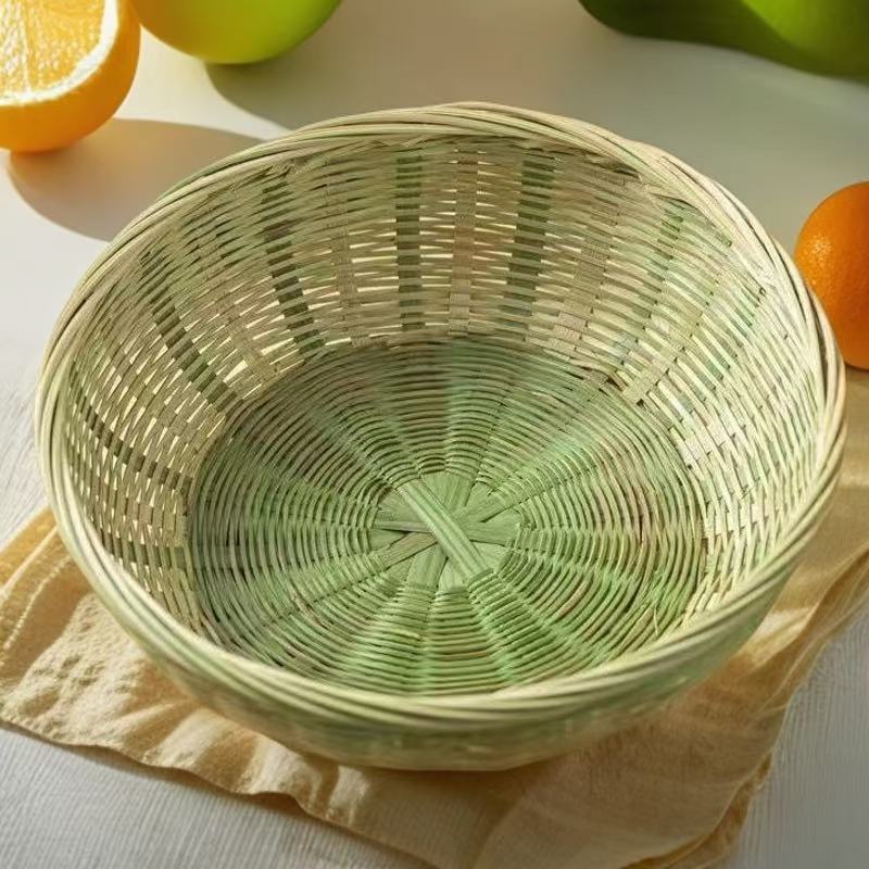 【27厘米直径青丝蓝】竹青编织 馒头筐洗菜滤水篮 