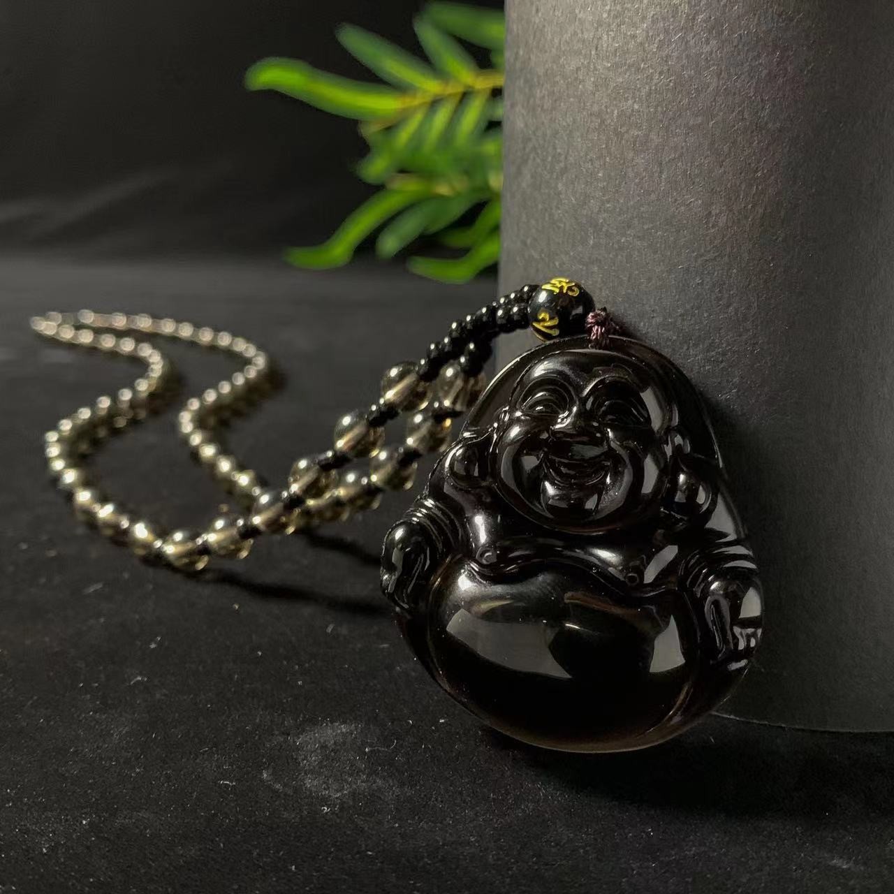  C3428（玉夫人）黑晶冰曜石佛公吊坠-配珠链-送礼佳品