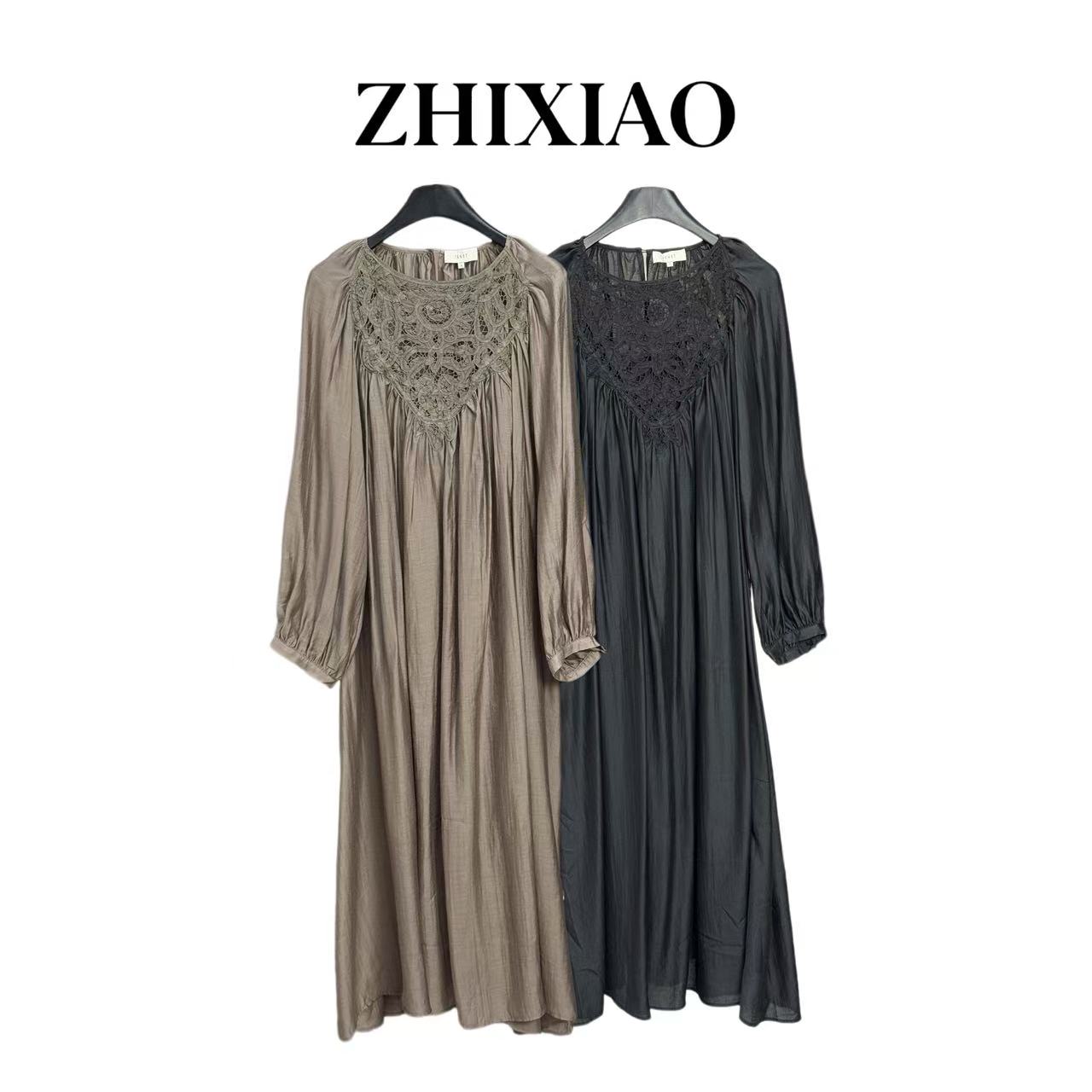 【ZHIXIAO】秋冬新款：蕾丝长袖连衣裙75039