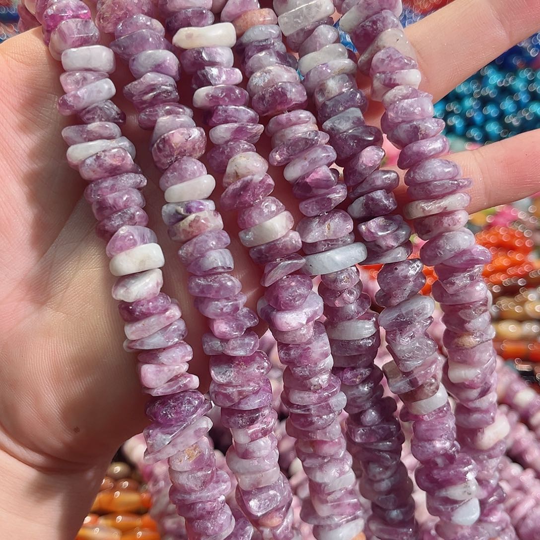 玛瑙/玉髓未镶嵌珠宝半成品紫锂云母隔片一条12mm