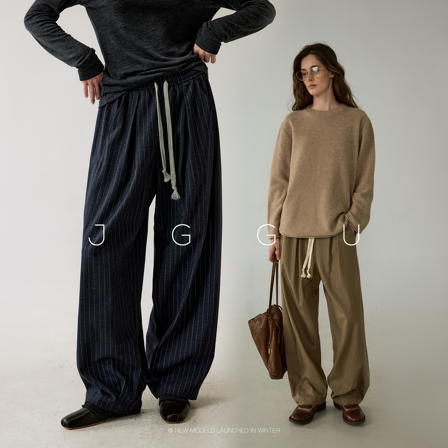 JGGU晶咕黑标【优雅工作日】松紧腰抽绳条纹休闲裤JG11250307