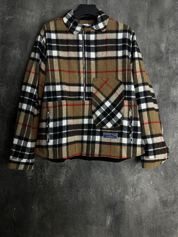 全新未使用 WE11 DONE 46码*1/棕色格子羊毛拉链衬衫外套/02332