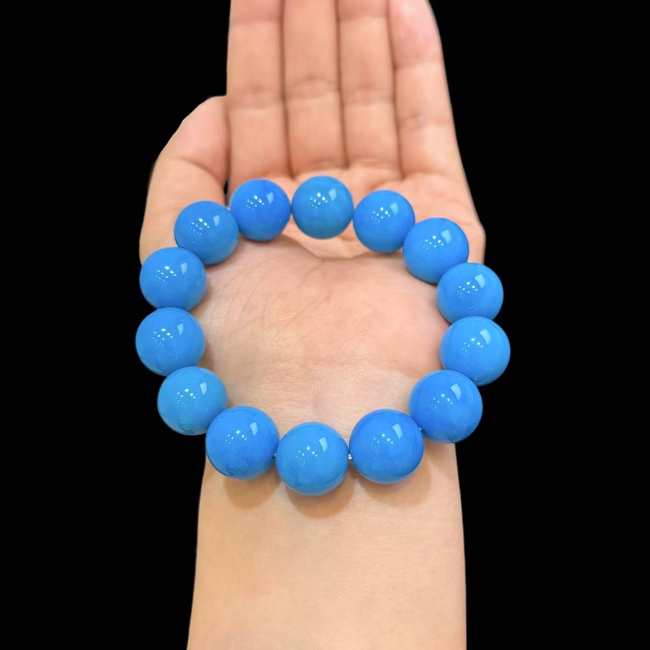 高瓷高蓝菱镁矿暴力蓝手串14mm A49-06