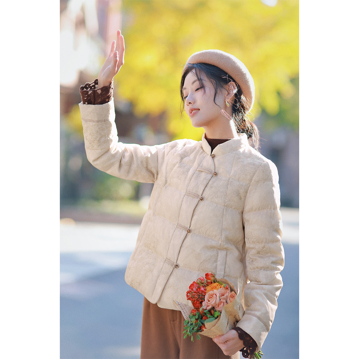 红念杏色新中式国风短款冬装氛围感羽绒服女小个子入冬漂亮衣服