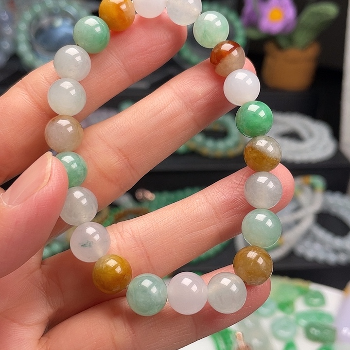 翡翠未镶嵌手链卡9+多宝手串