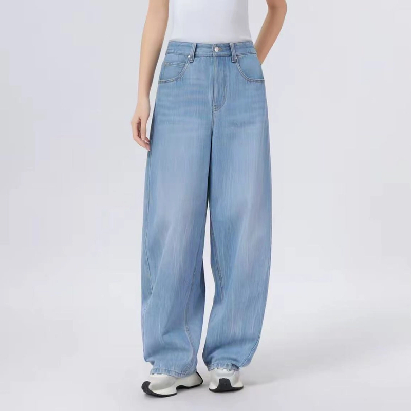 AMASS阿玛施 春夏新款复古宽松水洗扎花牛仔弯刀裤510084