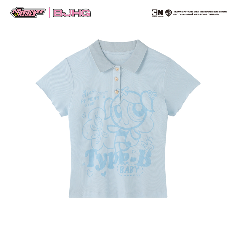 【飞天小女警联名】BJHG不计后果印花短袖T恤女夏季新品POLO短袖男