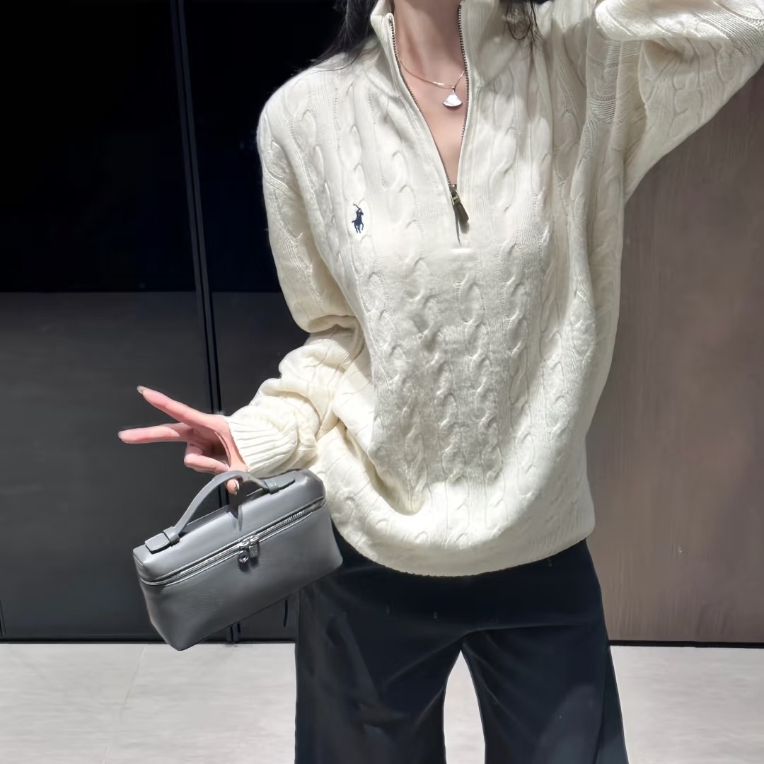 小马标好命哥同款针织衫半拉链毛衣