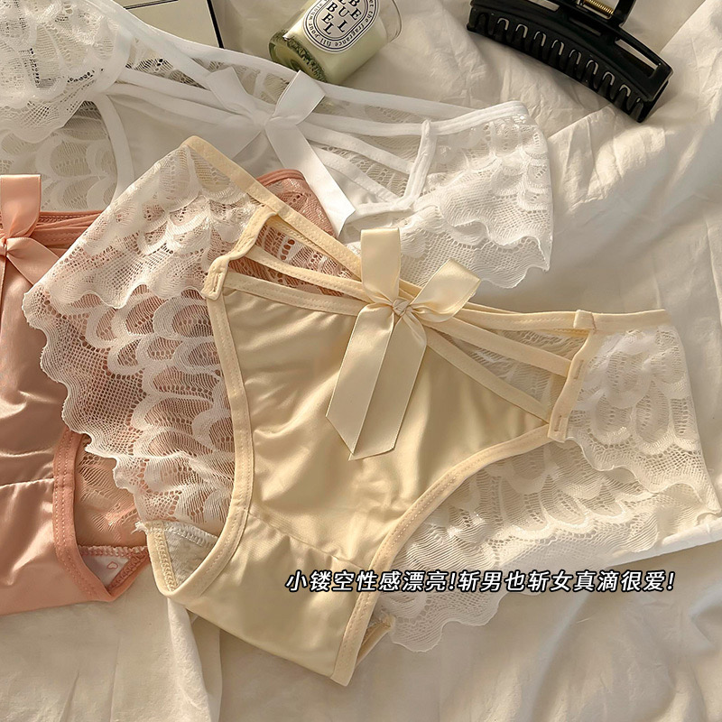 中腰天使之翼蕾丝夏季女士内裤透气蝴蝶结底裤肤色