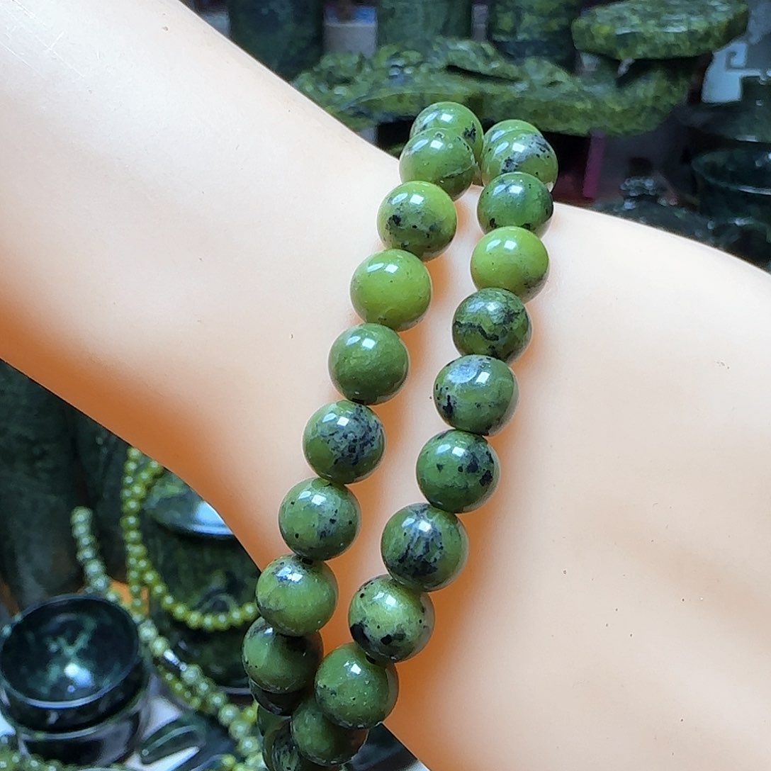 蛇纹石玉平安扣和珠子未镶嵌芹*～