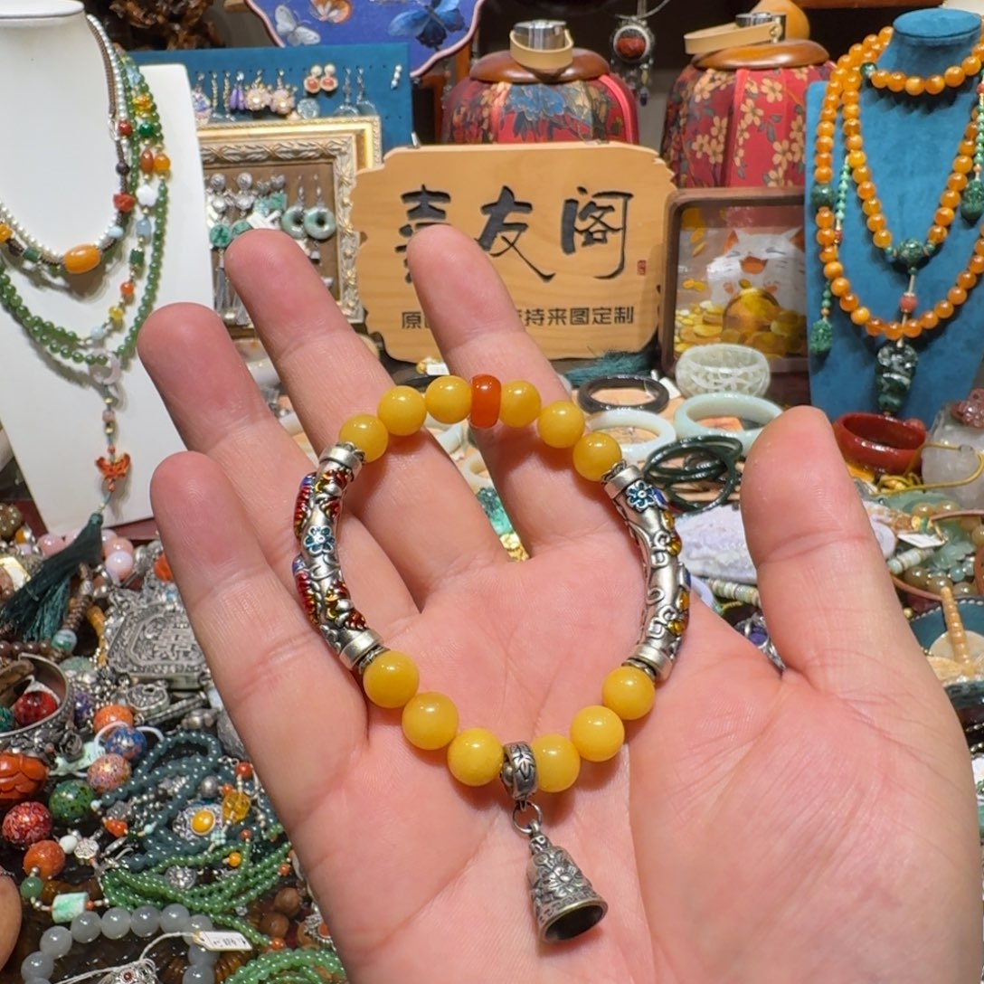 未镶嵌蜜蜡手链主播设计款天然蜜蜡鸡油黄手链