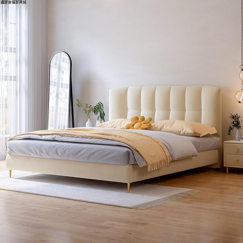 北欧轻奢科技布奶油风卧室小户型简约酒店公寓双人齐边布艺床901