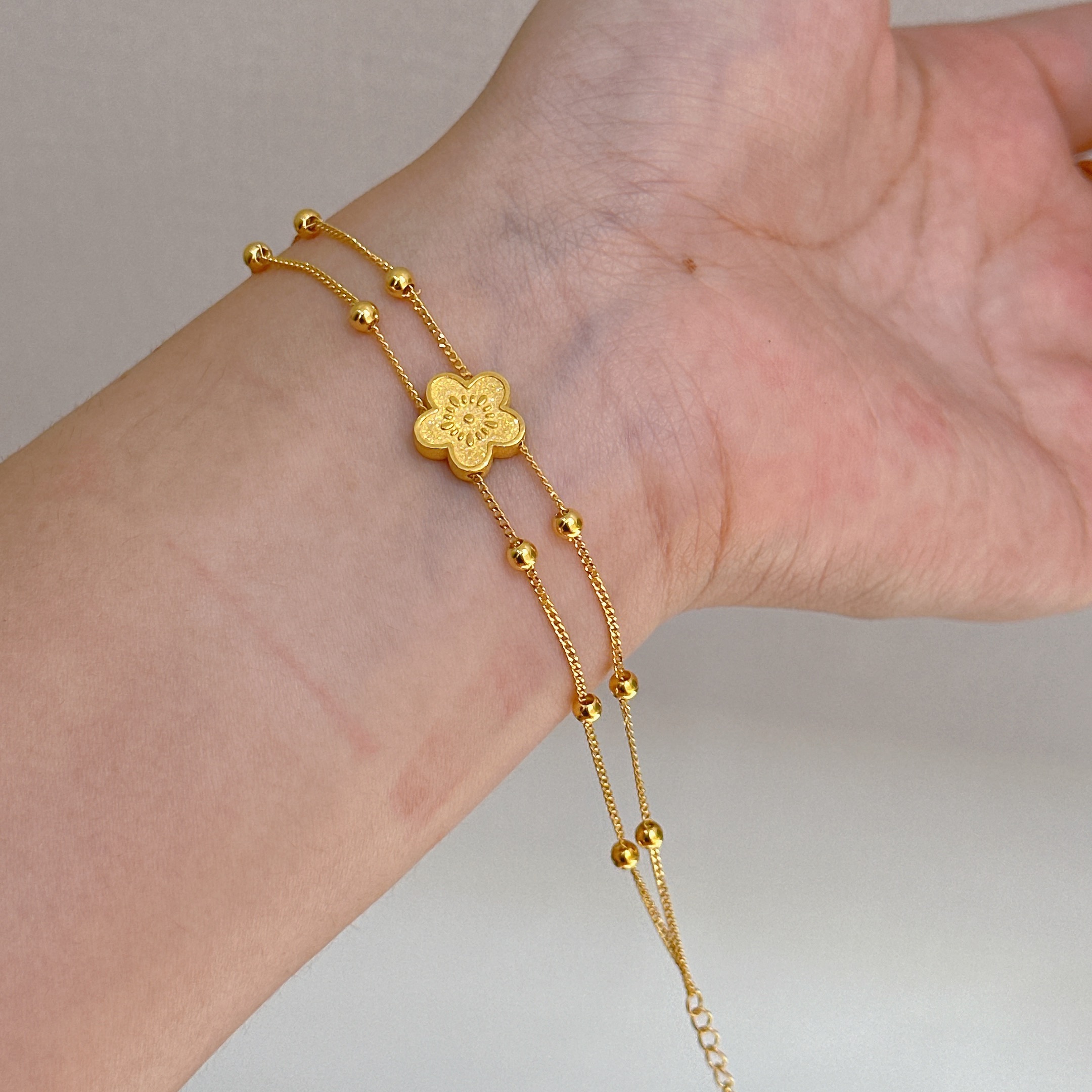 不支持七天无理由【双链珠桃花黄金手链】足金999 多样性发一