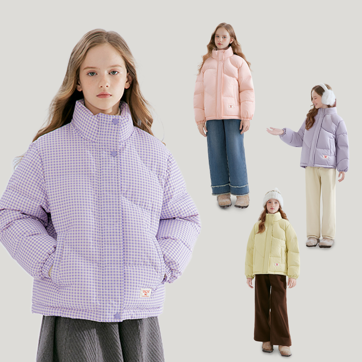 笛莎童装女童羽绒服儿童冬季短款立领加厚外套格子洋气-7M2556401