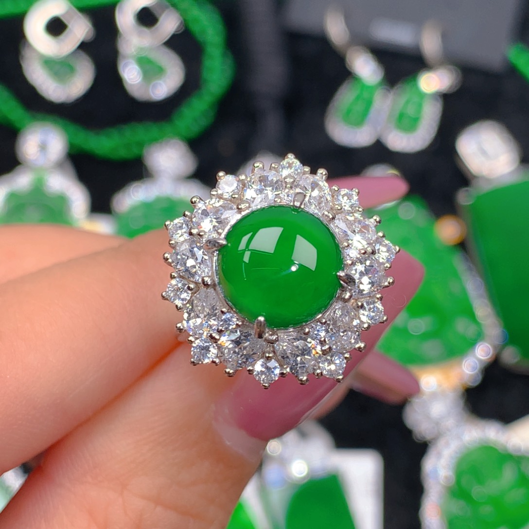 翡翠戒指银S925镶嵌翡翠