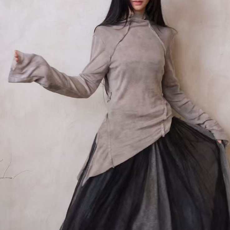 NatureDye 【美侖美奂】DS353596植物染复古宽松斜裁显瘦羊毛上衣