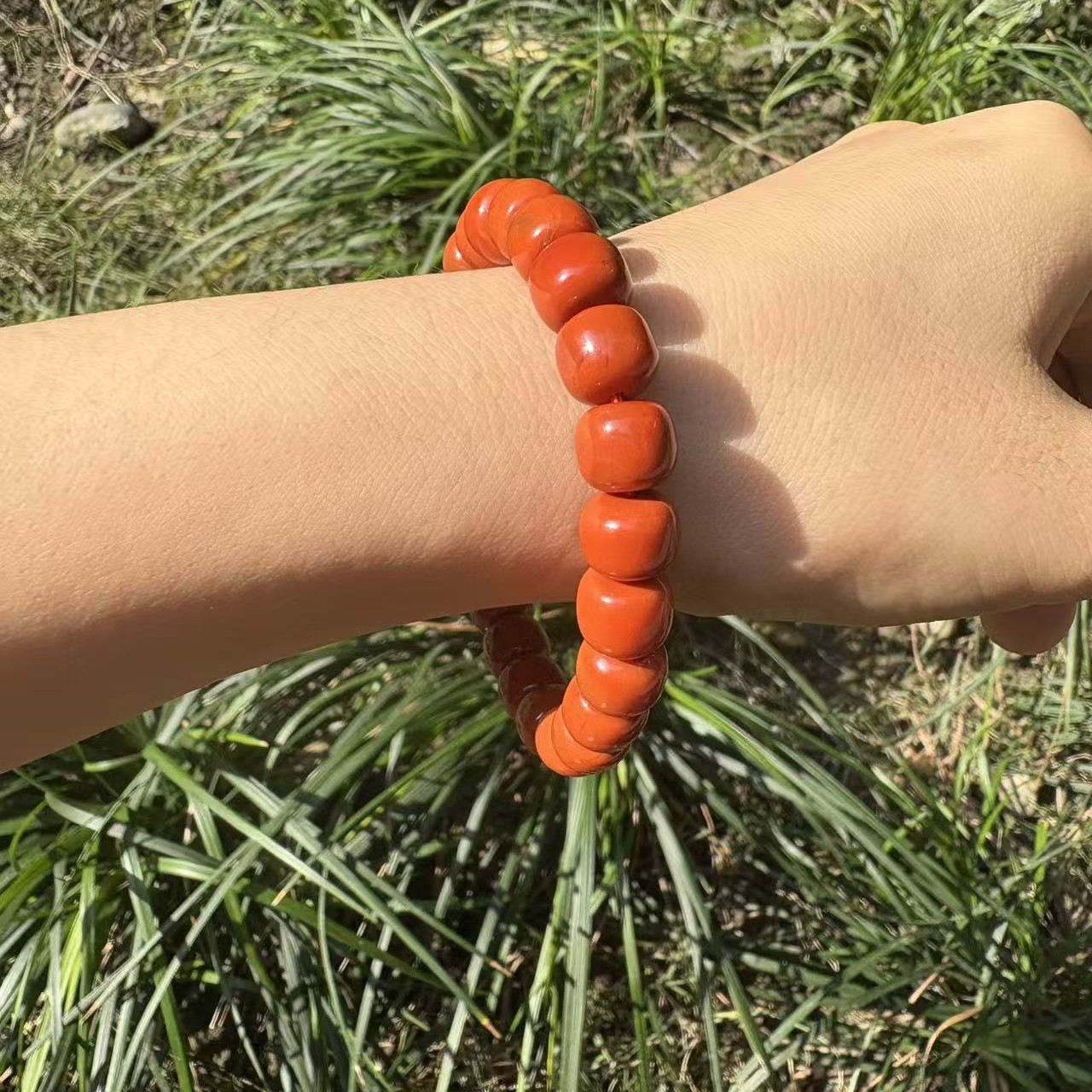 SS级老型柿子红手串9mm天然原矿南红 多样性发其一