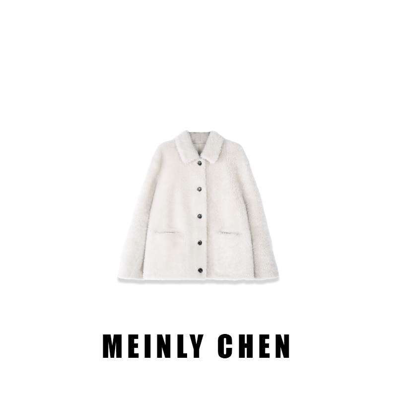 【MEINLY  CHEN】高端设计师款百搭气质浅色皮毛外套8250539