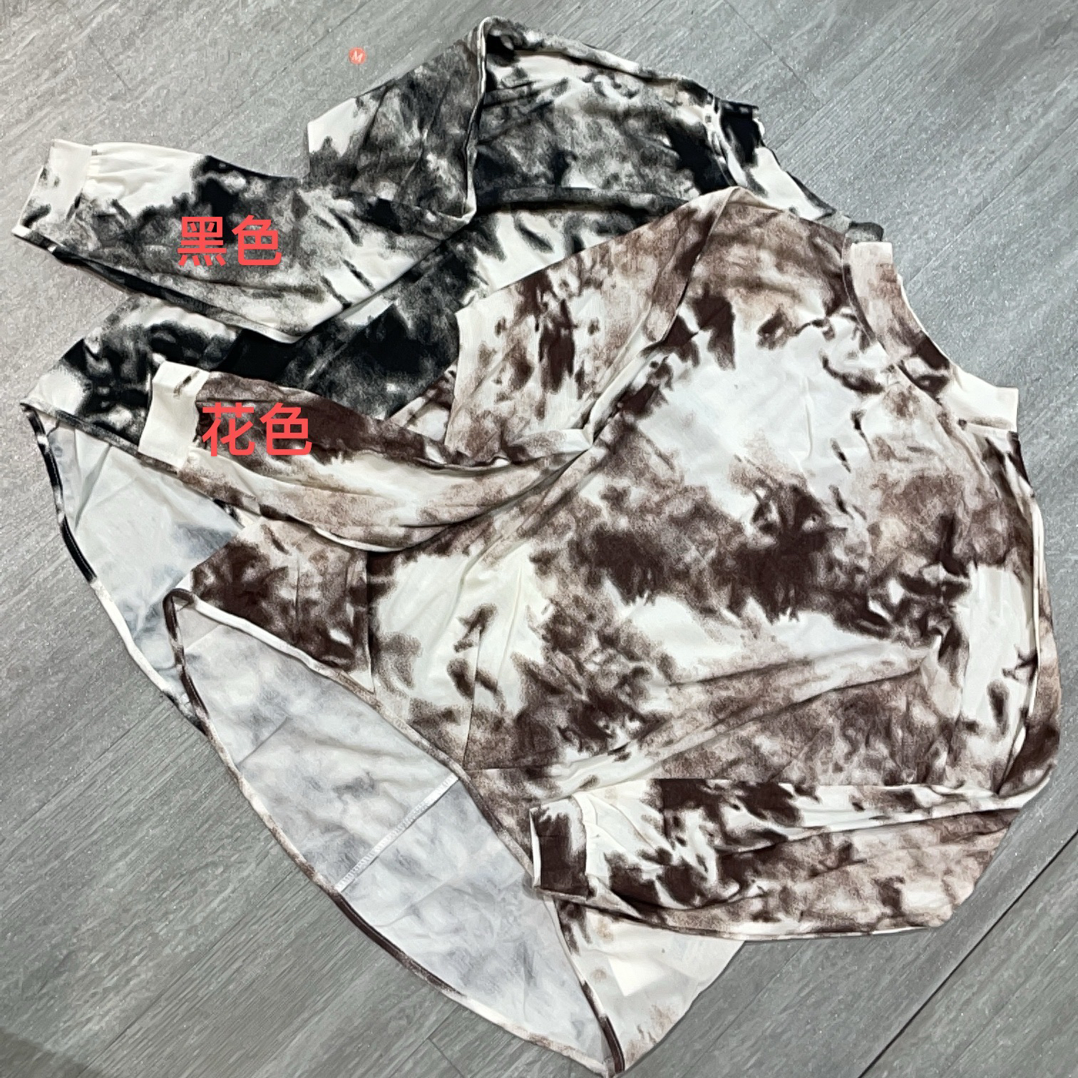 圆领水墨印花拼色底部不对称时尚百搭长袖T恤衫-果梓814