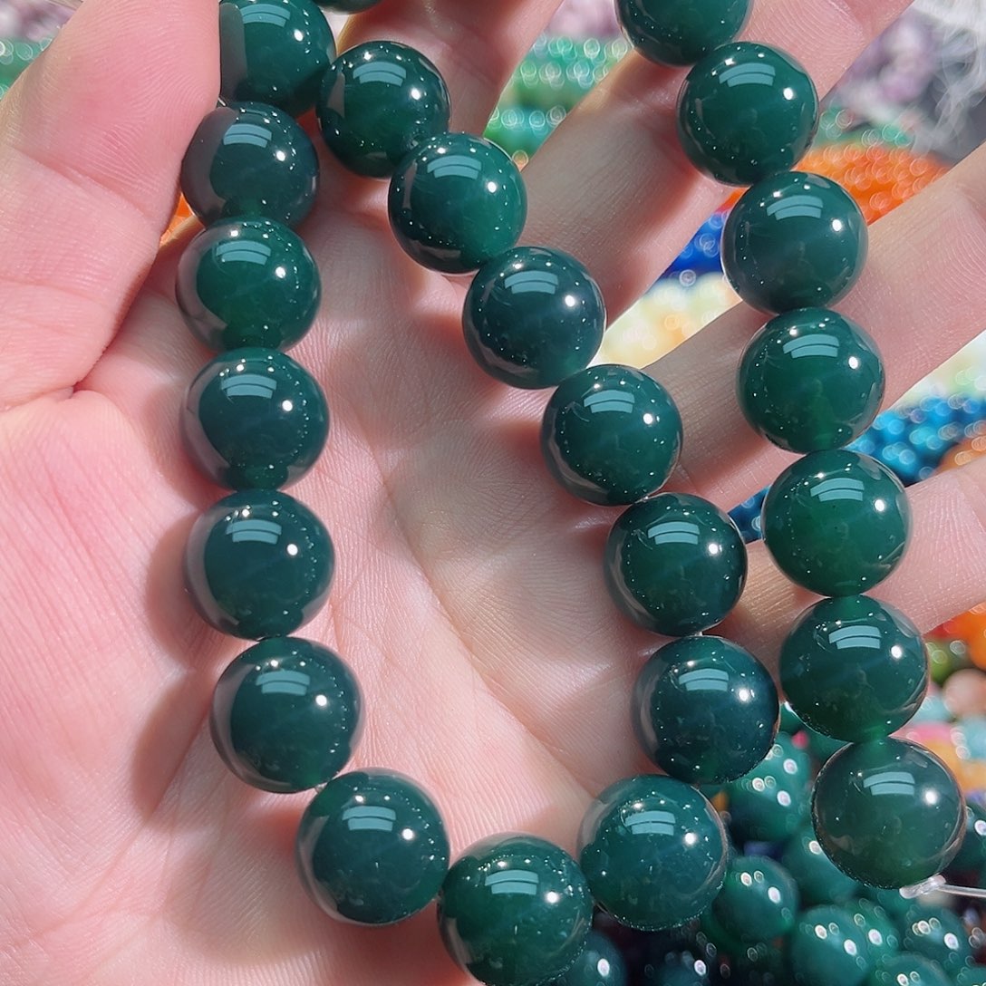 玛瑙/玉髓未镶嵌珠宝半成品A级碧玉绿玛瑙一条16mm